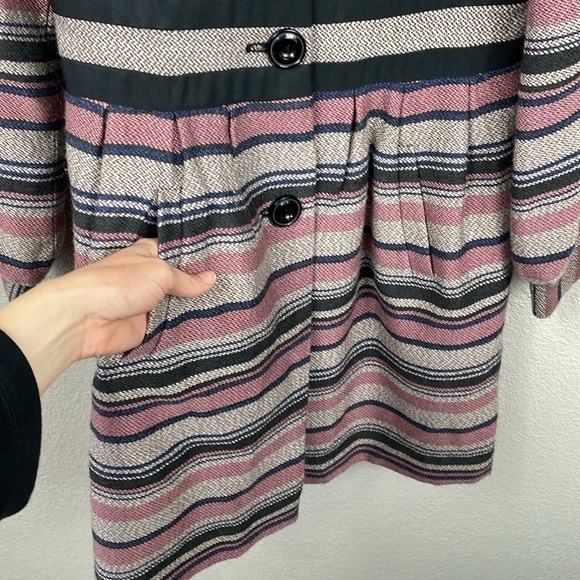 Anthropologie Elevenses Pattern Makers Coat Stripe Colorblock Bow Shoulder 6 - Picture 9 of 16